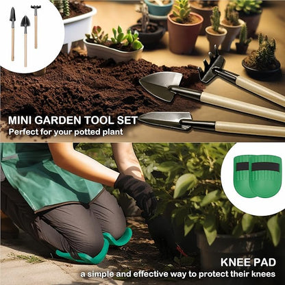 Bluemars Gardening Hand Tool Kit 14PCS Heavy Duty Stainless Steel Garden Tool Set with Floral