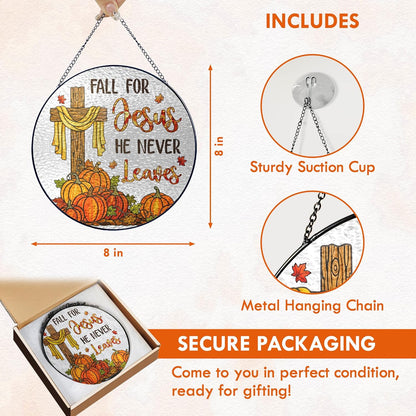 FLAGWIX Fall Decorations for Home - Stained Glass Window Hanging 8in - Christian Sun Catchers