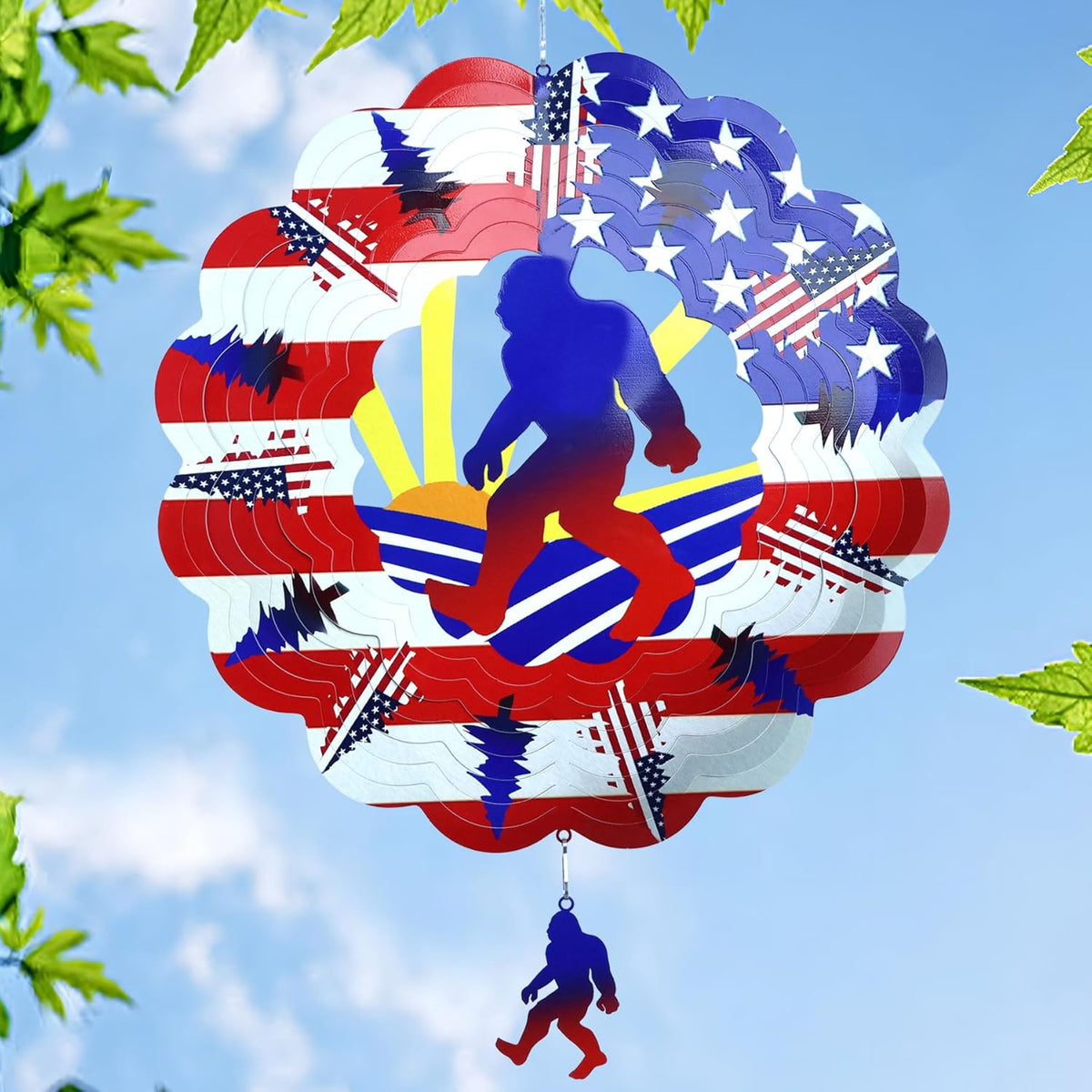 Bigfoot Wind Spinners Gift Patriotic Sasquatch Gifts for Women Men, 12 Inch Outdoor Metal 3D Wind