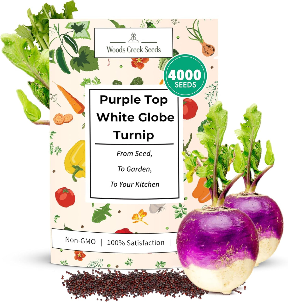Woods Creek Seeds: Purple Top White Globe Turnip Seeds for Planting - Heirloom Root Vegetable