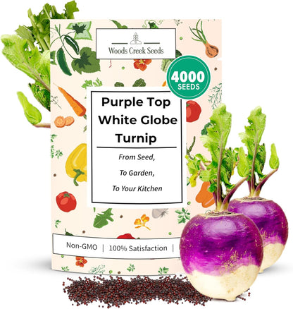 Woods Creek Seeds: Purple Top White Globe Turnip Seeds for Planting - Heirloom Root Vegetable