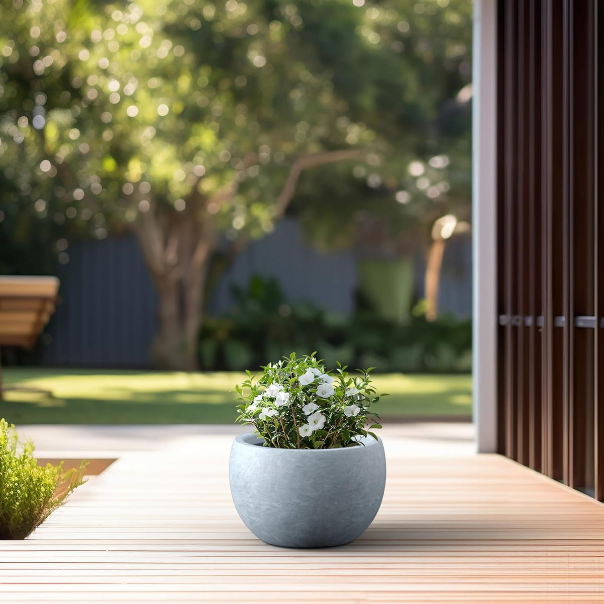 Kante 15.7" Dia Round Concrete Planter, Outdoor/Indoor Large Bowl Plant Pots with Drainage Hole and