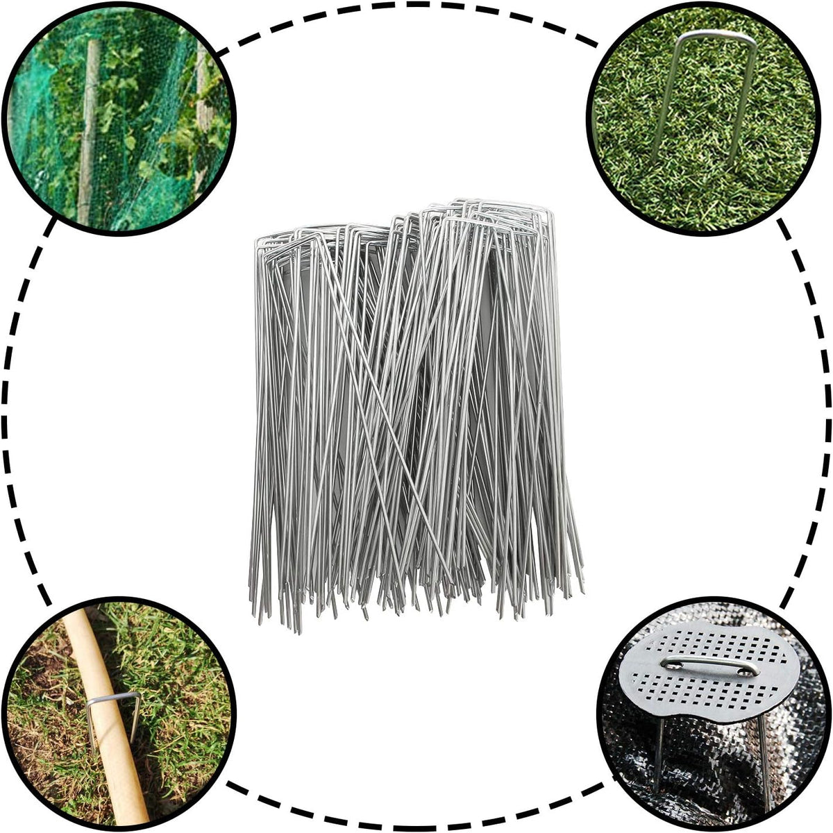 LANIAKEA Garden Stakes 8 Inch Metal Garden Staples 200 Pack Galvanized Landscape Pins Heavy Duty