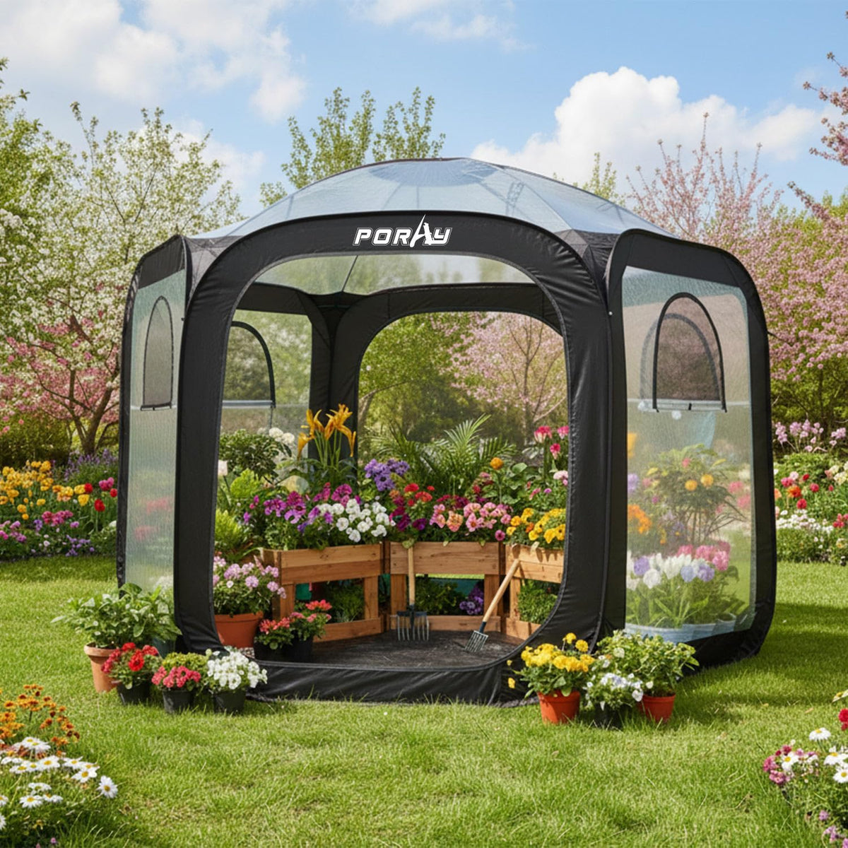 Porayhut Pop Up Greenhouse Tent,Portable Large Walk-in Plant House 10’X10’ ,Indoor Outdoor