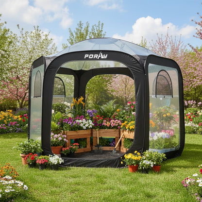 Porayhut Pop Up Greenhouse Tent,Portable Large Walk-in Plant House 10’X10’ ,Indoor Outdoor