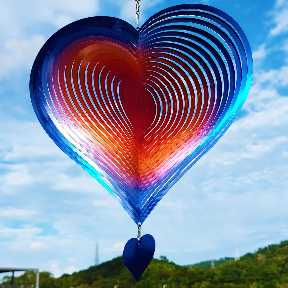 DJUAN Wind Spinners Outdoor Garden Decor 12inch Blue-Orange Love Heart Hanging Wind Spinner Metal