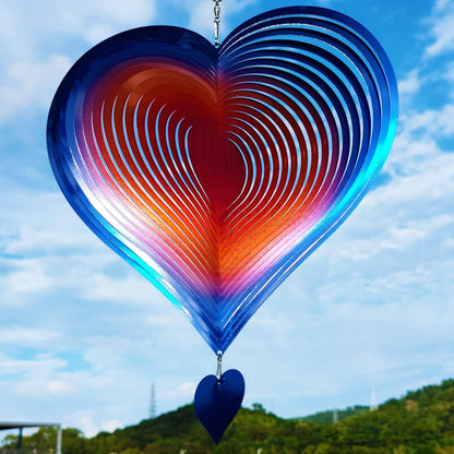 DJUAN Wind Spinners Outdoor Garden Decor 12inch Blue-Orange Love Heart Hanging Wind Spinner Metal