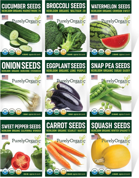 Purely Organic Vegetable Garden Starter Kit - Over 2500 Seeds - Certified Organic, Non-GMO, Open
