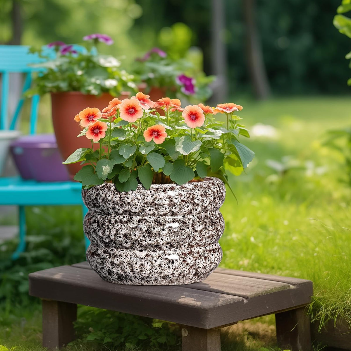 SQOWL Ceramic Pots for Plants - 10 Inch Plant Pot with Drainage Hole, Ceramic Planter for Indoor