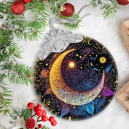 Stained Glass Ornaments - Sun and Moon Christmas Ornaments - Christmas Decorations for Tree