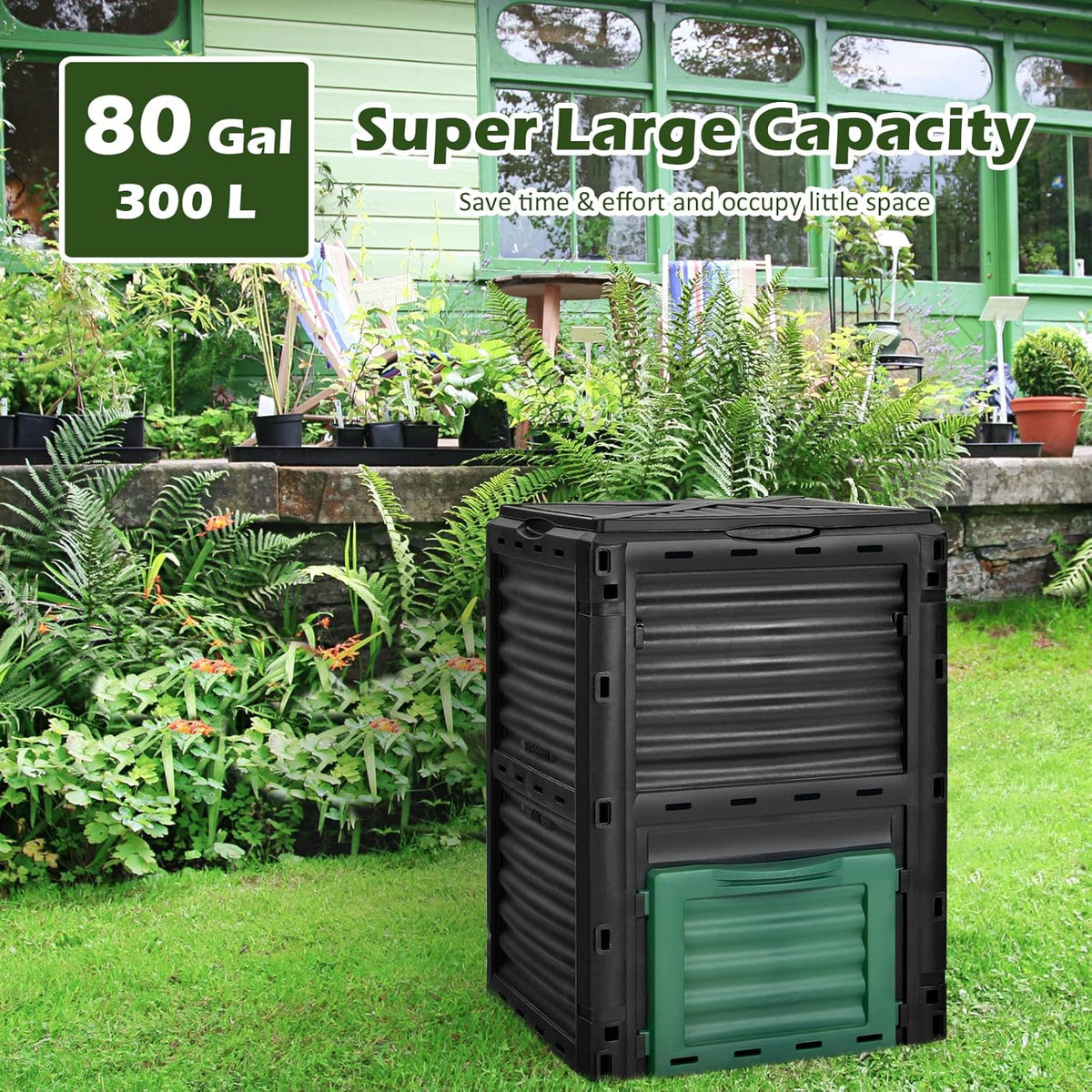 Happygrill Outdoor Compost Bin, Composting Box w/Top Flip Latch-on Lid,80 Gallons Composter for