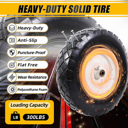 MZREXN 4.80/4.00-8" Flat Free Tire and Wheel, 16" Universal Solid Wheelbarrow Tires, with 5/8" &