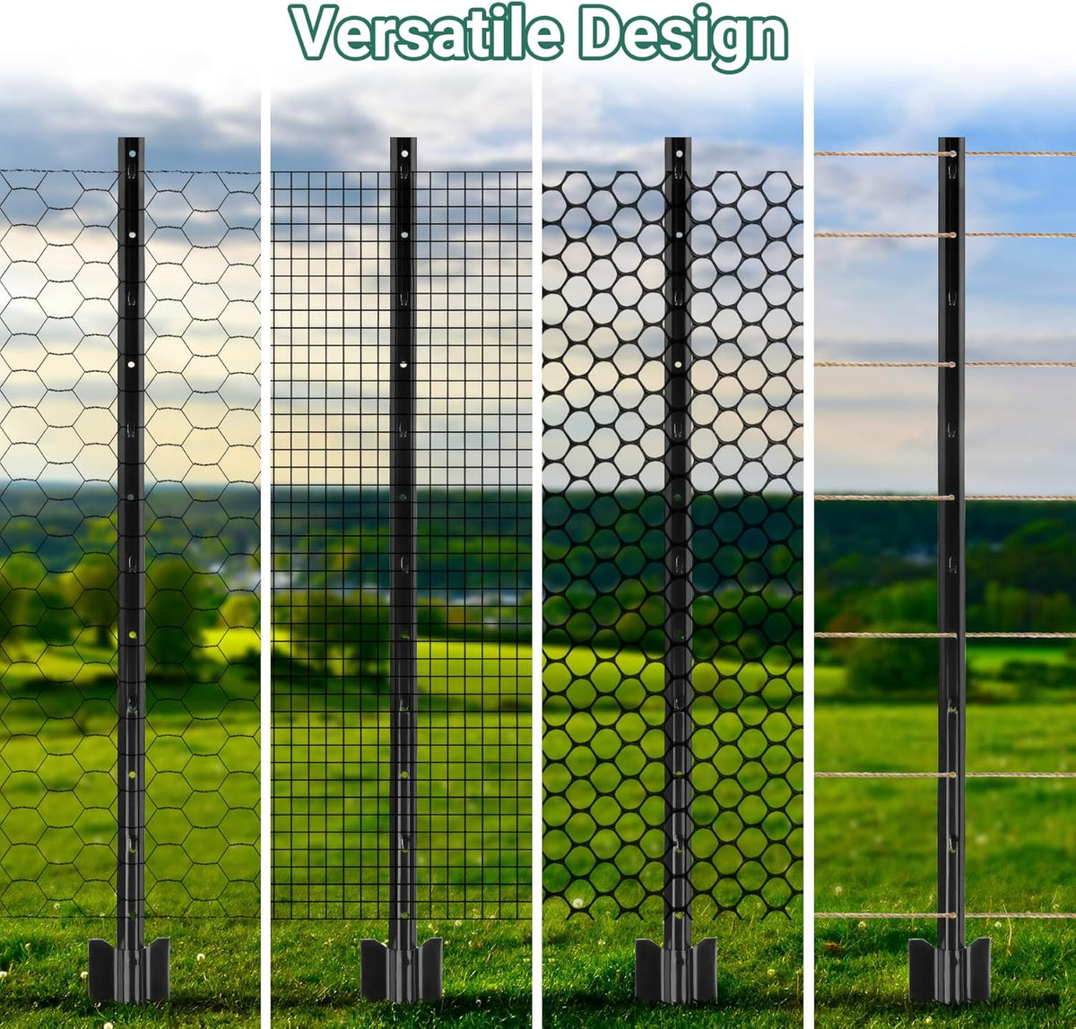 Fence Posts 4 Feet - 16 Pack, Heavy Duty Metal Fence Post, No Dig U Post for Farm, Garden, Orchard