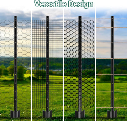 Fence Posts 4 Feet - 16 Pack, Heavy Duty Metal Fence Post, No Dig U Post for Farm, Garden, Orchard