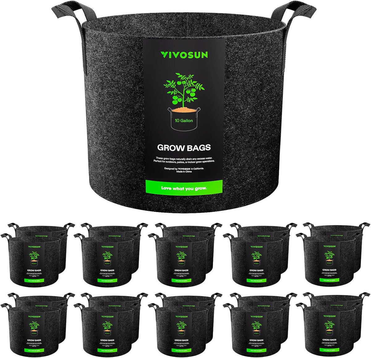 VIVOSUN 20-Pack 10 Gallon Grow Bags, Heavy Duty Thickened Nonwoven Fabric Pots with Handles for