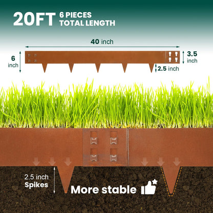 Corten Steel Landscape Edging 40" Lx 6" H Steel Landscaping Edging 6 pcs Metal Landscape Edging