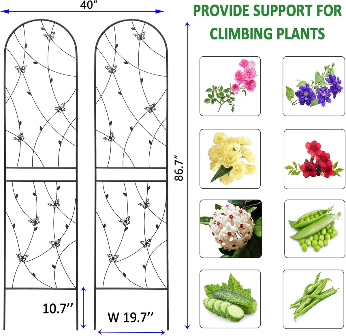2 Pack Metal Garden Trellis 86.7" Tall Outdoor Climbing Plant Support for Roses, Flowers, Rustproof