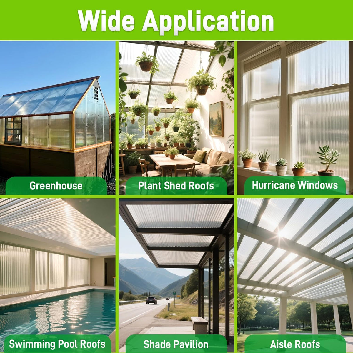 8PCS Polycarbonate Greenhouse Panels, 6' x 4' x 0.16'' Twin-Wall Panels Polycarbonate Sheet, Clear