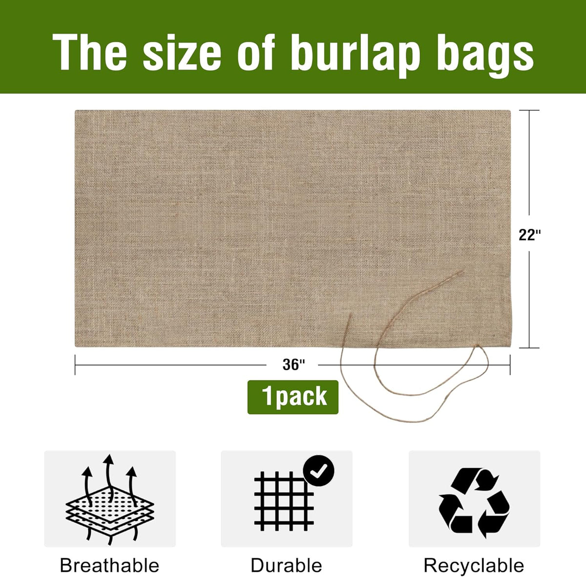 Agfabric Burlap Sack 1pack 22"×36", 100% Jute Storage Bag with String, Reusable Potato Storage Bag