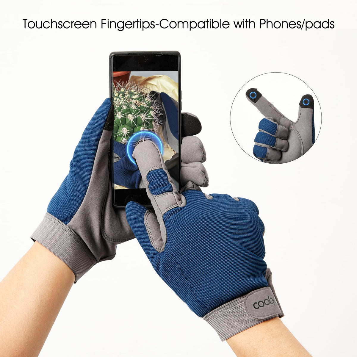 COOLJOB Thorn Proof Garden Gloves with Touchscreen Fingers for Men, Rose Pruning Work Gloves with