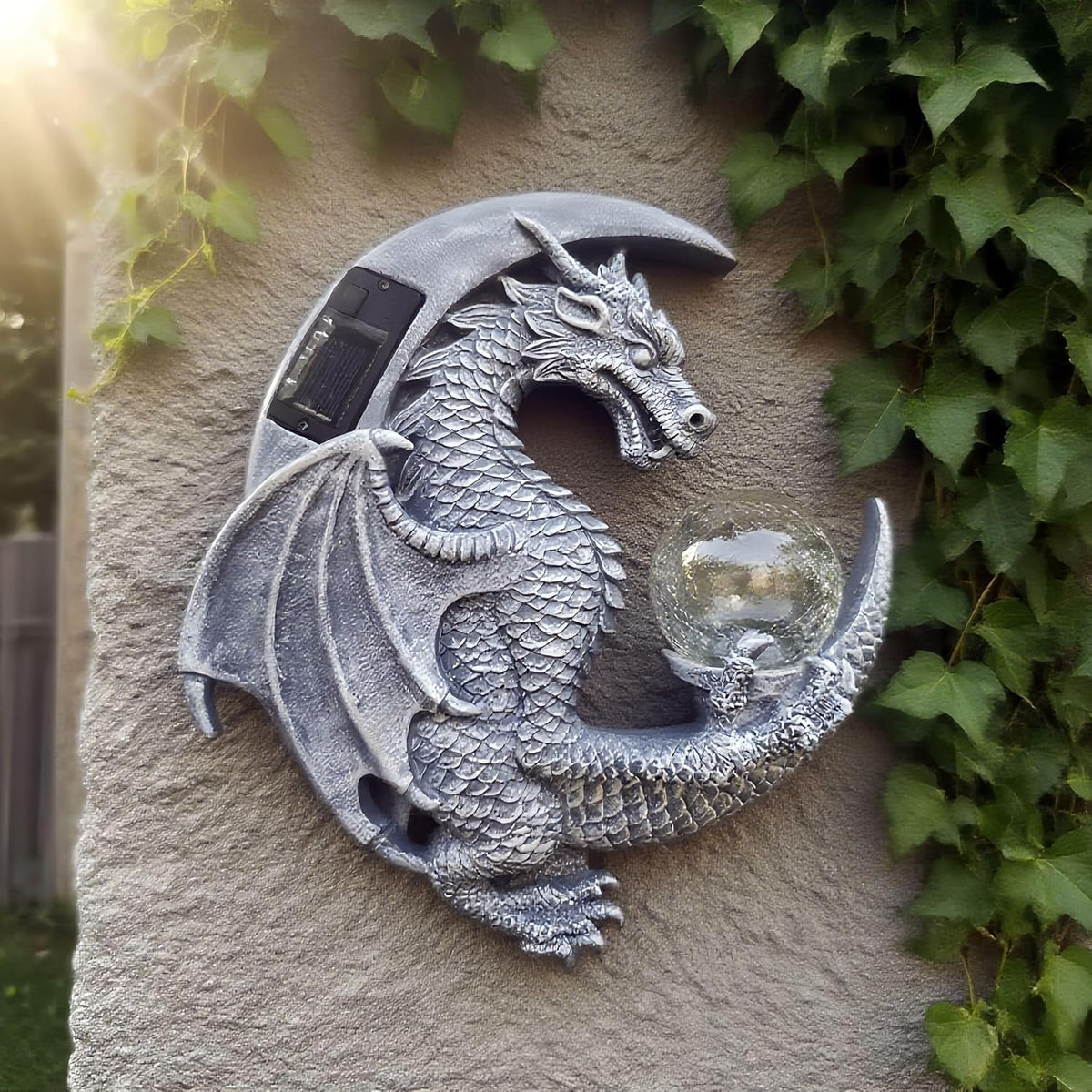 Dragon Tree Hugger Solar Magic Orb Garden Statue Dragon Solar LED Lights Decor Sun Moom for Your