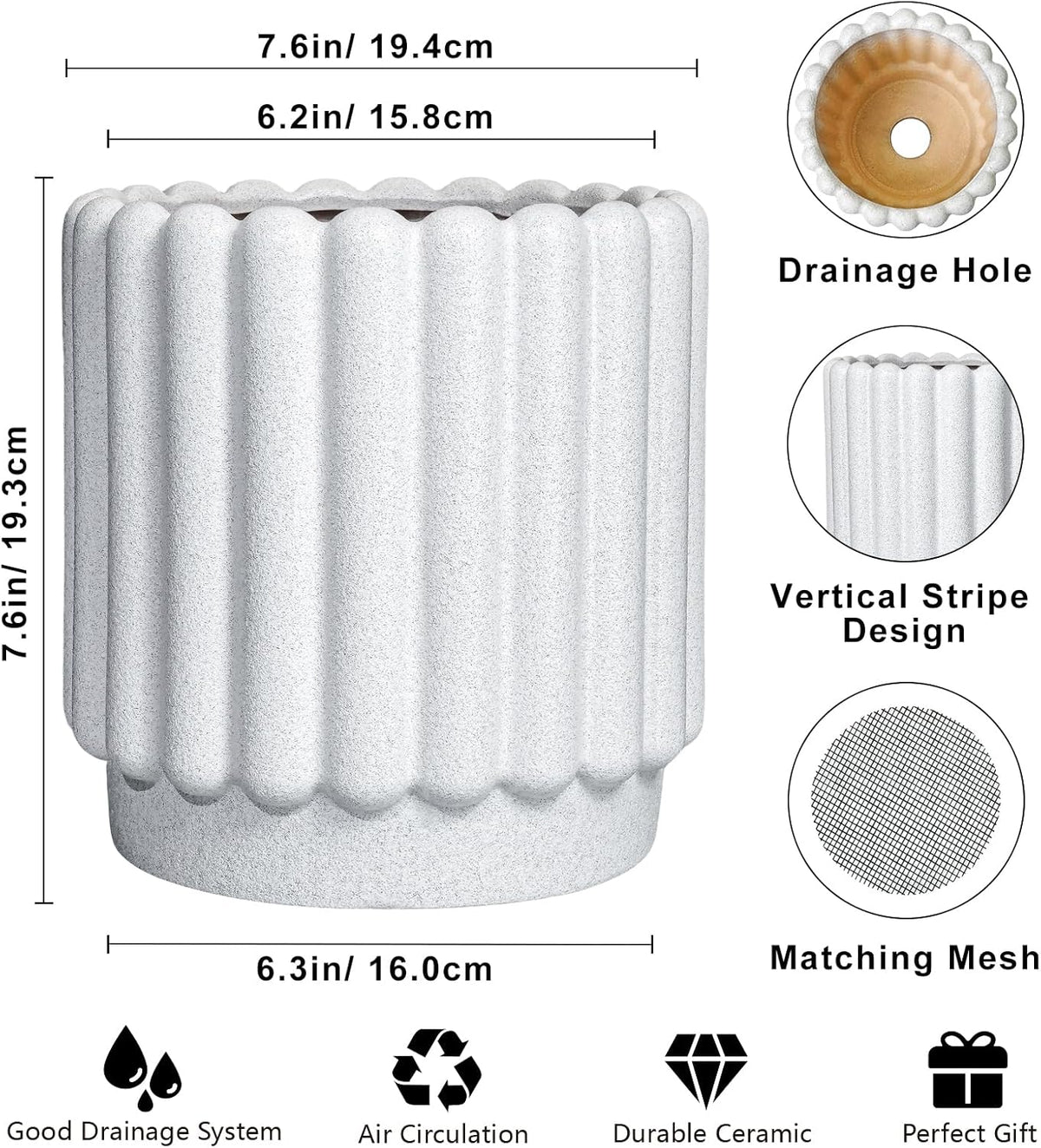 Ceramic Planters for Indoor Plants - 7.6 Inch Ceramic Plant Pots Outdoor, Round Flower Pots with