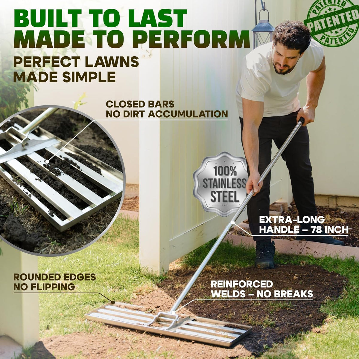 Oris Garden® Lawn Leveling Rake 30 inch - Ground Leveler for yard, sand, soil, grass - Dirt