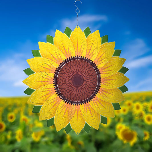 Wind Spinner Yard Art Garden Decor 3D Stainless Steel Metal Sculptures Sunflower Kinetic Hanging