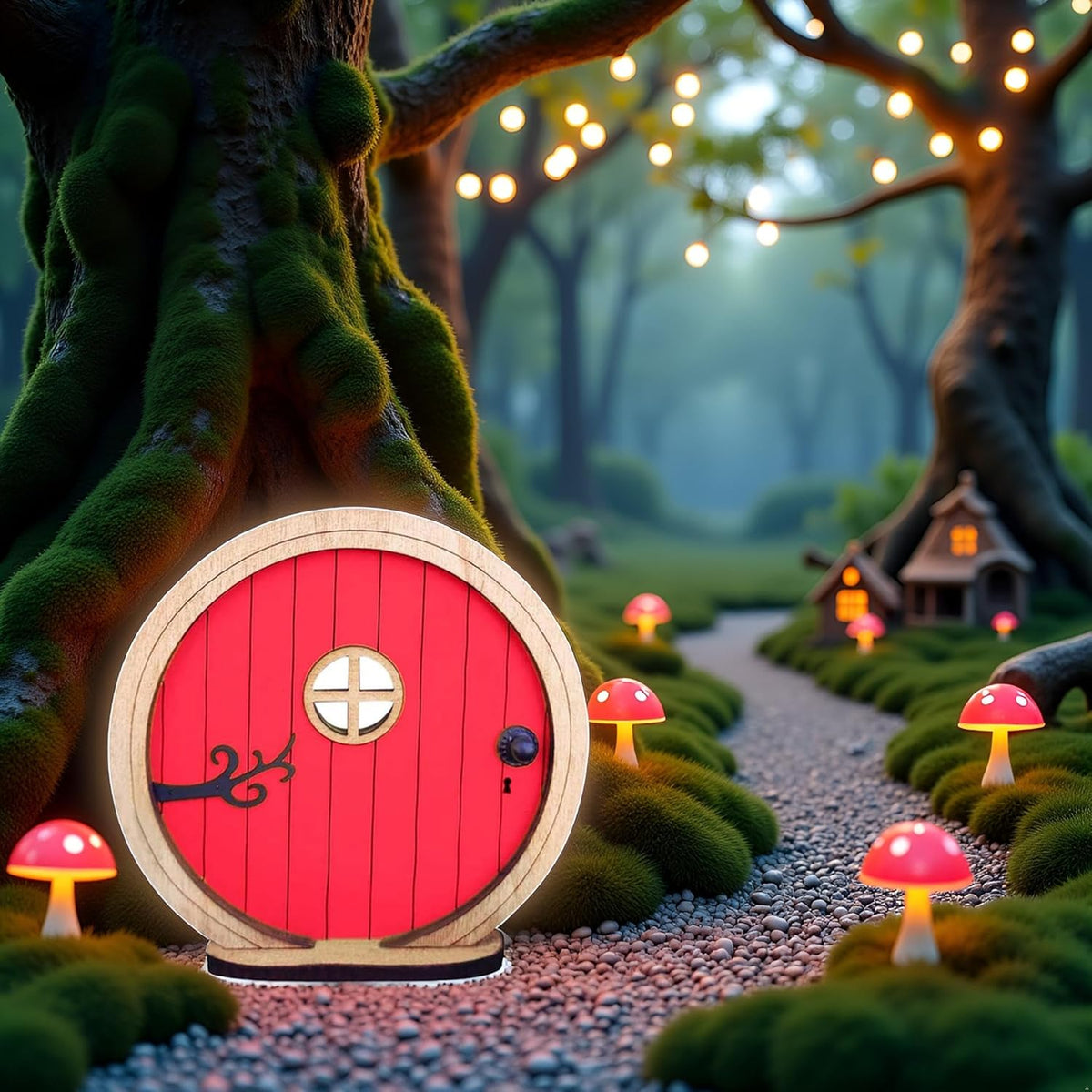 Red Fairy Garden Door for Tree, Fairy Doors for Trees Outdoor and Tree Trunk, Mini Fairy Garden