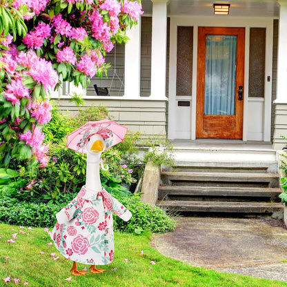 Soulchen Porch Goose Outfit with Umbrella for Lawn Porch 23'' Goose Costume Pink Flower Skirt for