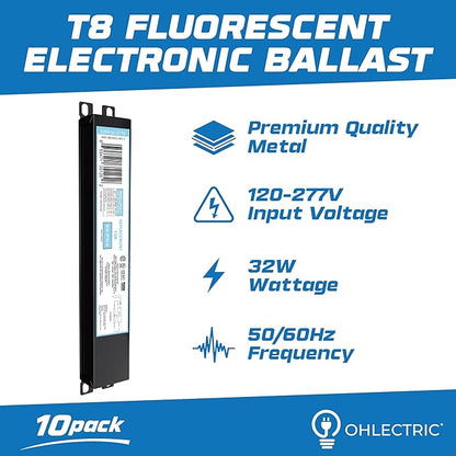 OHLECTRIC 10 Pack - Replacement for ICN1P32-SC 1 Lamp - T8 Fluorescent Ballast, Electronic Ballast