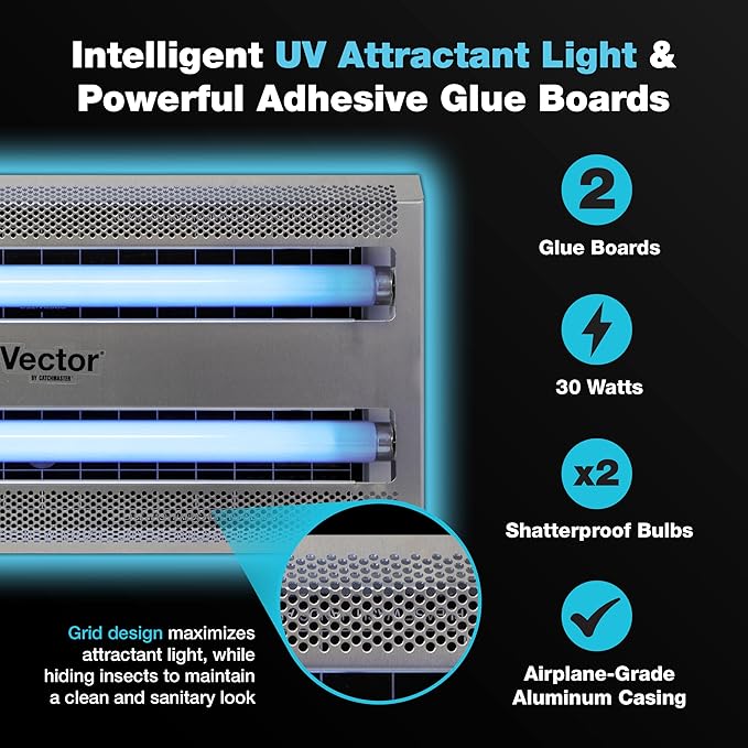 Catchmaster Vector 30, UV Light Fly Traps Indoor for Home, Electric Gnat Traps for House Indoor
