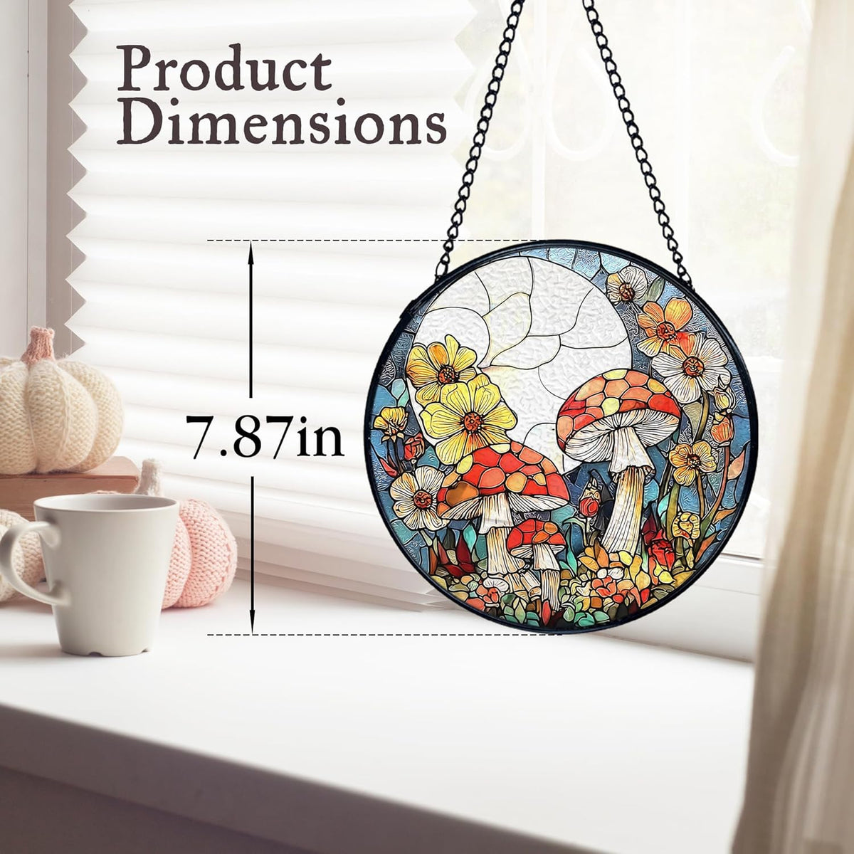 kdqua Mushroom Flower Suncatcher Stained Glass Window Hanging, Full Moon Mushroom Sun Catchers
