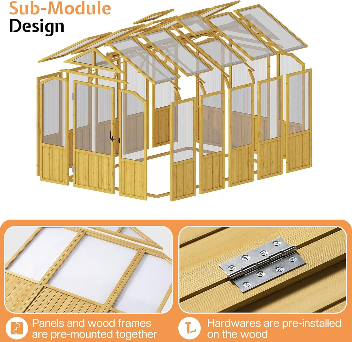 Jocisland 6x8x6.5 Ft Wooden Greenhouse, Pre-Assembled Solid Cedar Frame, Walk-in Design, Lockable