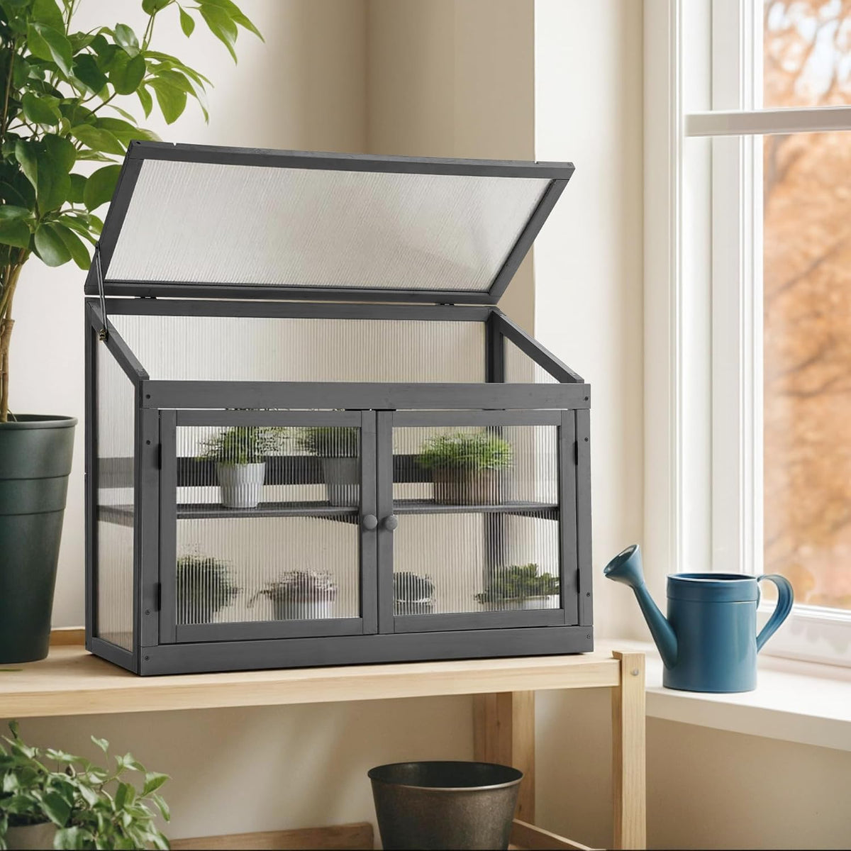 MCombo 2-Tier Wooden Cold Frame Garden Greenhouse Raised Flower Planter Shelf Bed Protection
