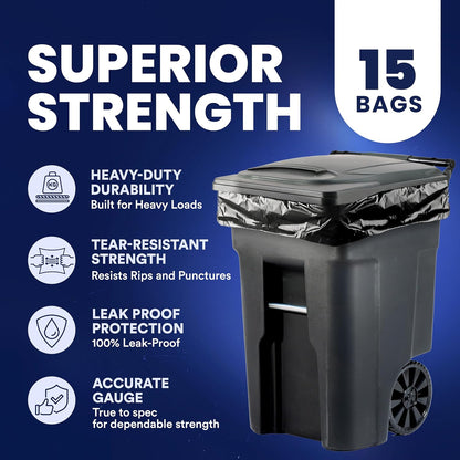 Plasticplace 95-96 Gallon Heavy Duty Black Trash Bags - Contractor Grade, Extra Large Garbage Bags
