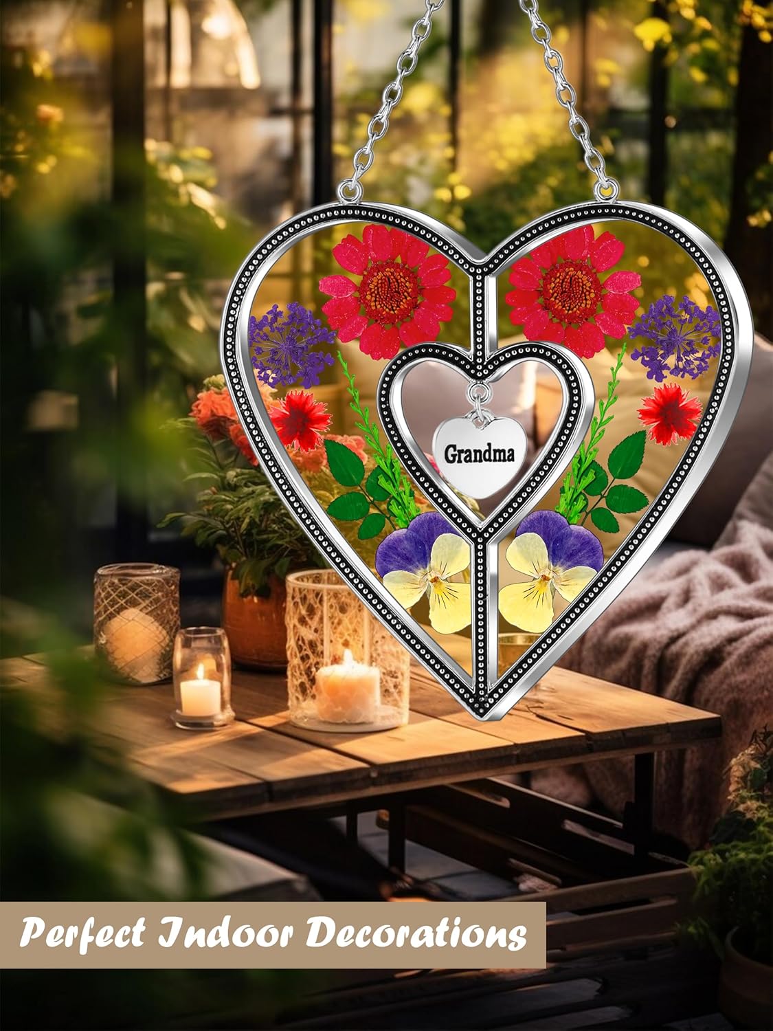 KY&BOSAM Heart Suncatchers Grandma Gift Ornament Stained Glass Sun Catcher Garden hangings Windows