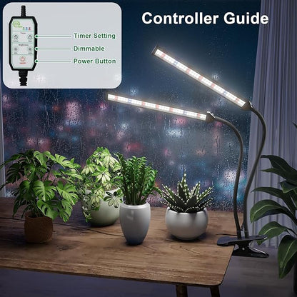 GooingTop Grow Light LED Gooseneck Lamp,Dual-Head White Full Spectrum 148 LED Plant Lamp with Red