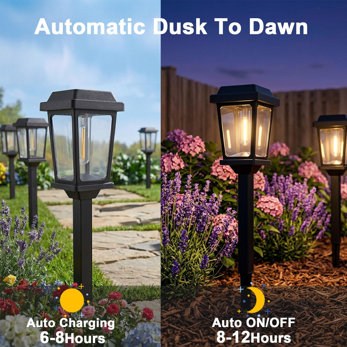 DOESLAG 12 Pack Solar Lights Outdoor, Modern Solar Pathway Lights Outdoor, Waterproof Auto On/Off