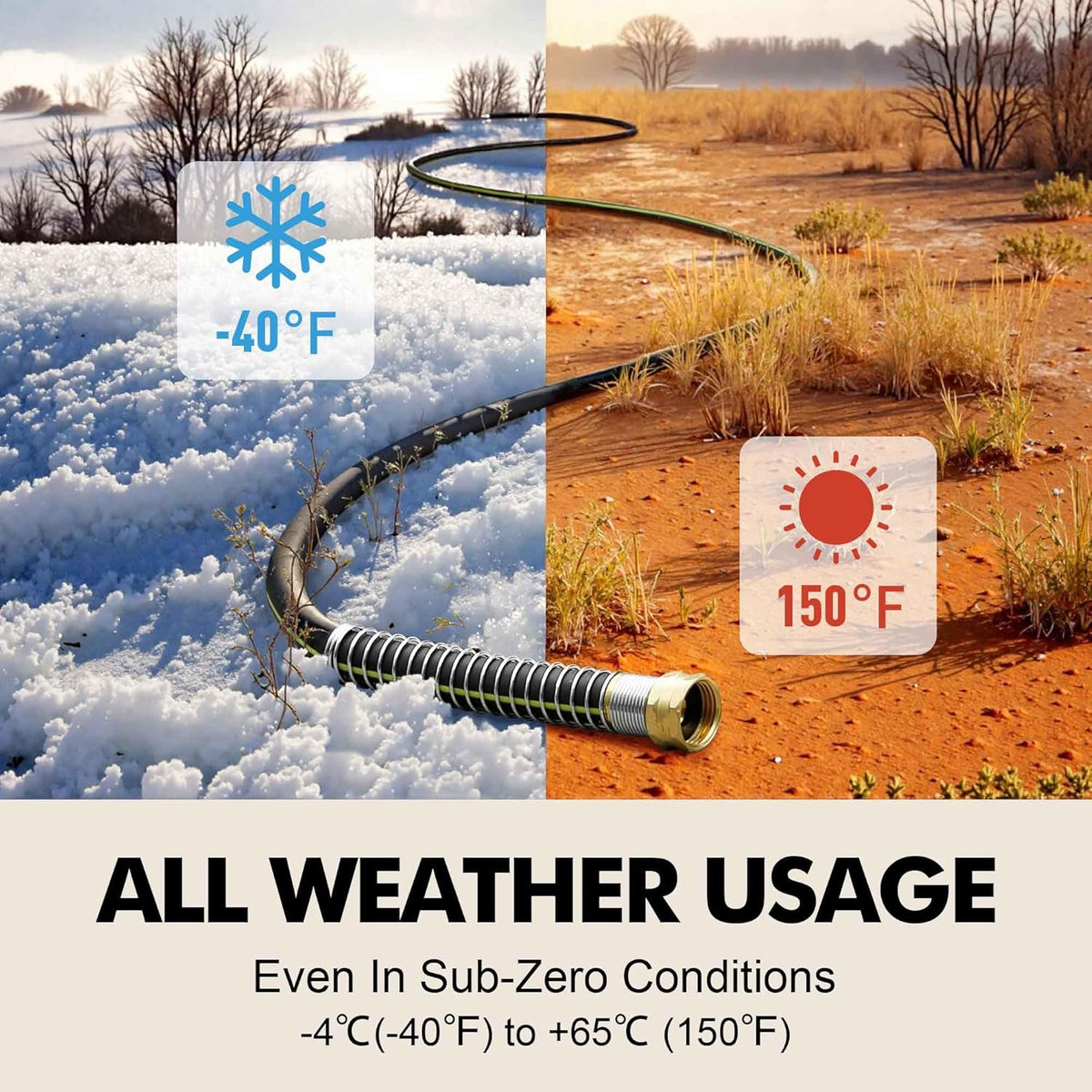 Rubber Garden Water Hose 100ft, 5/8" Leak Proof Garden Hose with Brass Connector, Flexible Hose