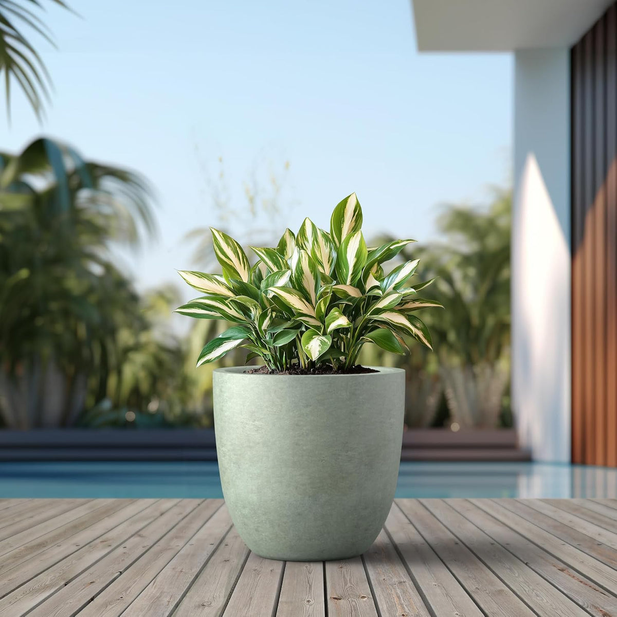 Kante 18 Inch Dia Round Concrete Planter, Indoor Outdoor Large Plant Pot with Drainage Hole and