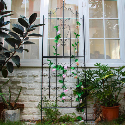 SCENDOR Metal Trellis 86.6" H x 29.5" W Powder-Coated Black Attractive Plant Support Garden Trellis