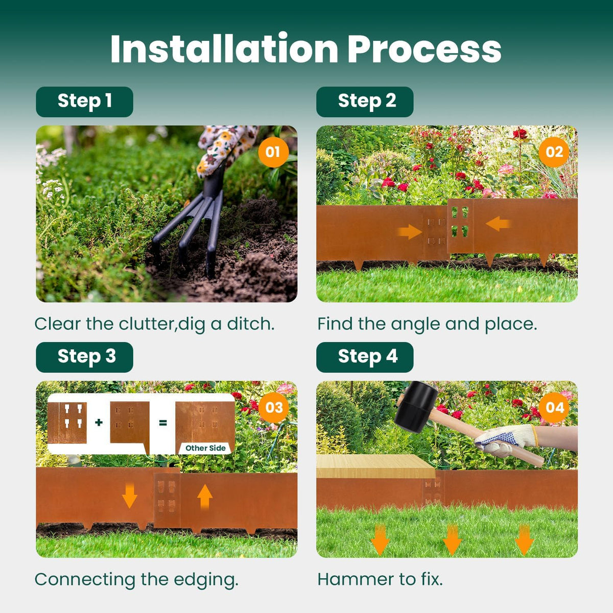 Corten Steel Landscape Edging Metal Garden Edging 40 Inch Strips Landscaping Steel 10 Inch Depth