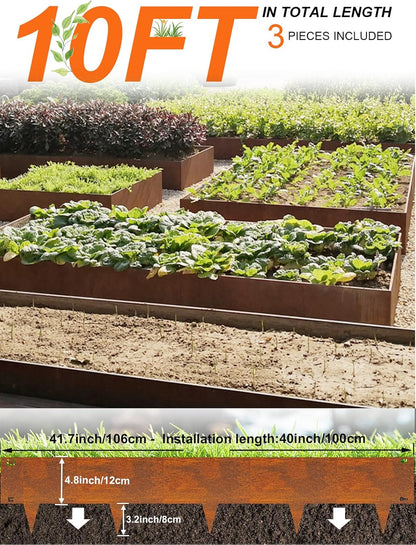 Vinci Landscape Edging Border, 40" L x 8" H 3Pack 10FT Total Rusted Corten Steel Garden Edging,Easy