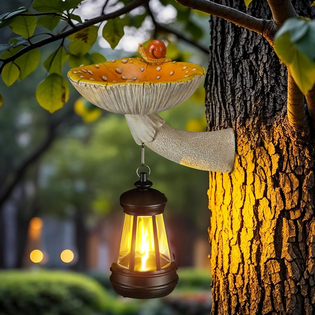 Mushroom with Snail and Lantern Cute Solar Statue Light Garden Decoration Resin Decoration Painted