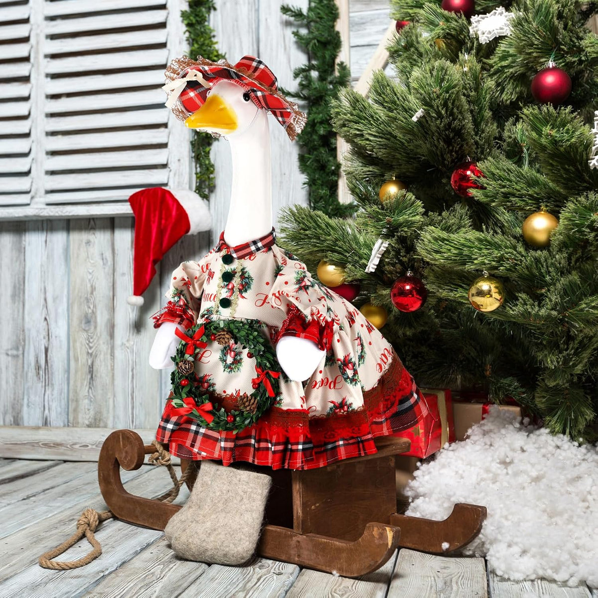 Suzile Christmas Wreath Outfit Clothes for 23 Inch High Cement or Plastic Geese Ghost Lawn Porch