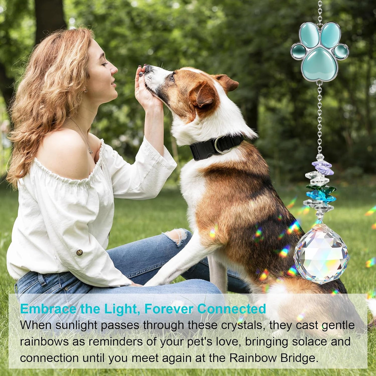 Pet Memorial Gifts for Loss of Dog or Cat, AVIMO Crystal Suncatcher with Rainbow Light Effect and