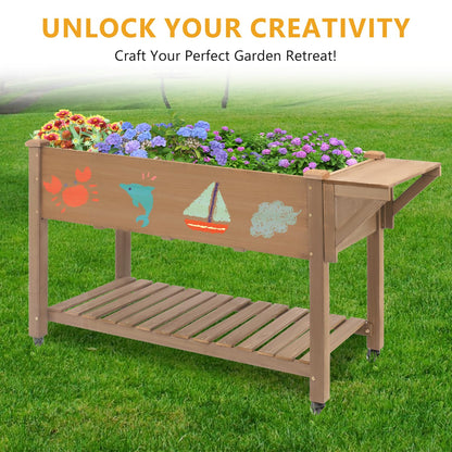 ketive Raised Garden Bed with Lockable Wheels Mobile Elevated Wood Planter,Storage Shelf