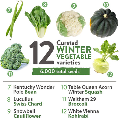 HOME GROWN 12 Winter Vegetable Seeds 𝗡𝗢𝗡-𝗚𝗠𝗢 Heirloom,Fall & Winter Vegetable Seeds for