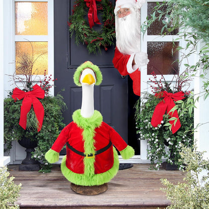 Christmas Porch Goose Outfit for 23" High Cement or Plastic Green Santa Claus Costume Lawn